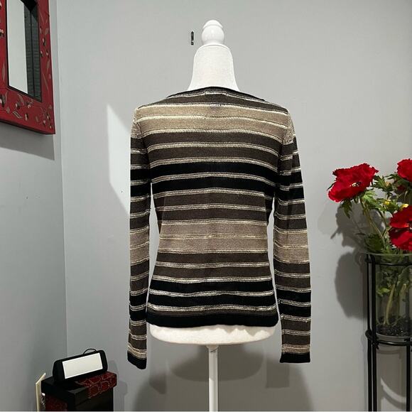 NEW Banana Republic Linen Striped Neutral Colorblock Open Weave Sweater S NWOT - Picture 3 of 16